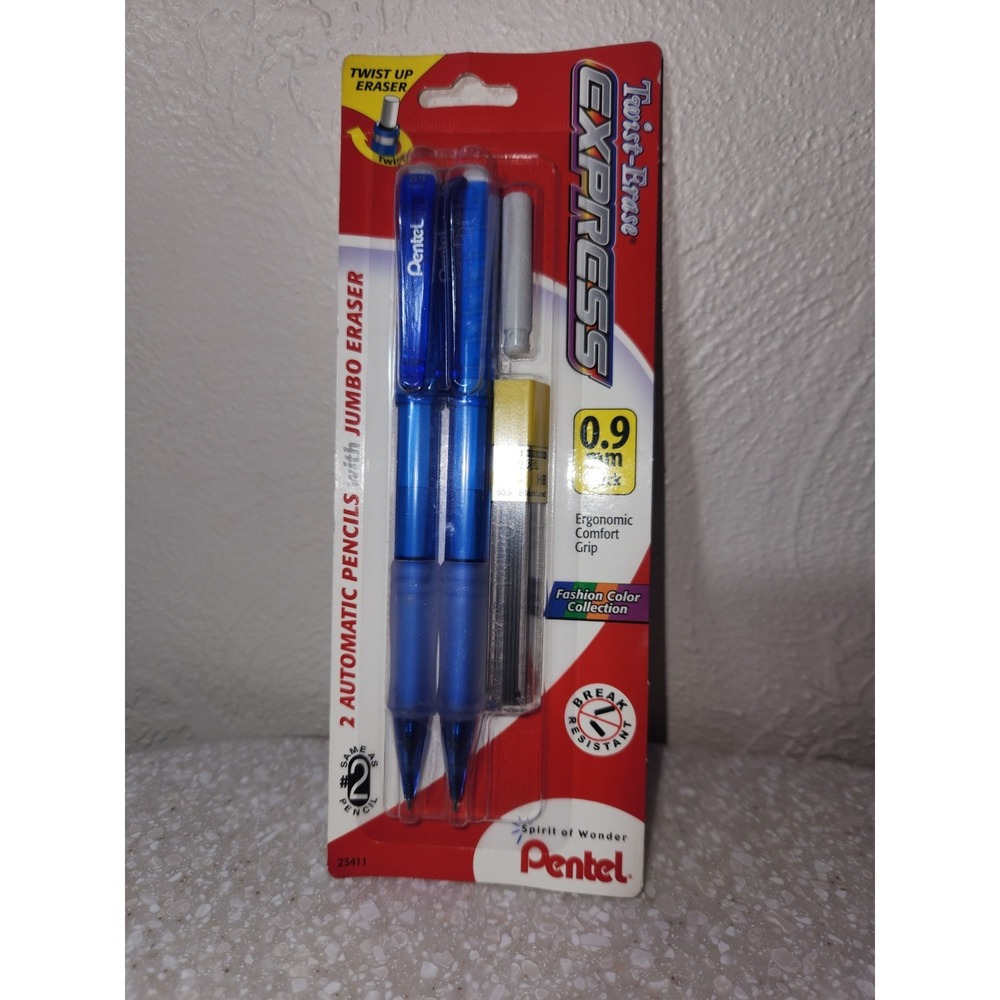 Pentel Twist-Erase Click Mechanical‎ Pencil 0.9mm Starter Kit~NEW (Blue-2 pack)